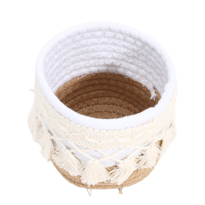 Kosmetický úložný košík Bavlněný pletený držák na štětce na make-up Dekorace do ložnice Organizér Pouzdro Stolní drobnosti Úložný box s třásní