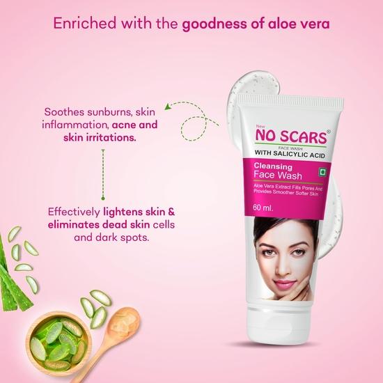 NO SCARS Aloevera Face Wash For Deep Cleansing | Clear Skin, Reduce Acne, Scars For Acne Prone Skin - Men & Women 60Ml (Pack Of 6)