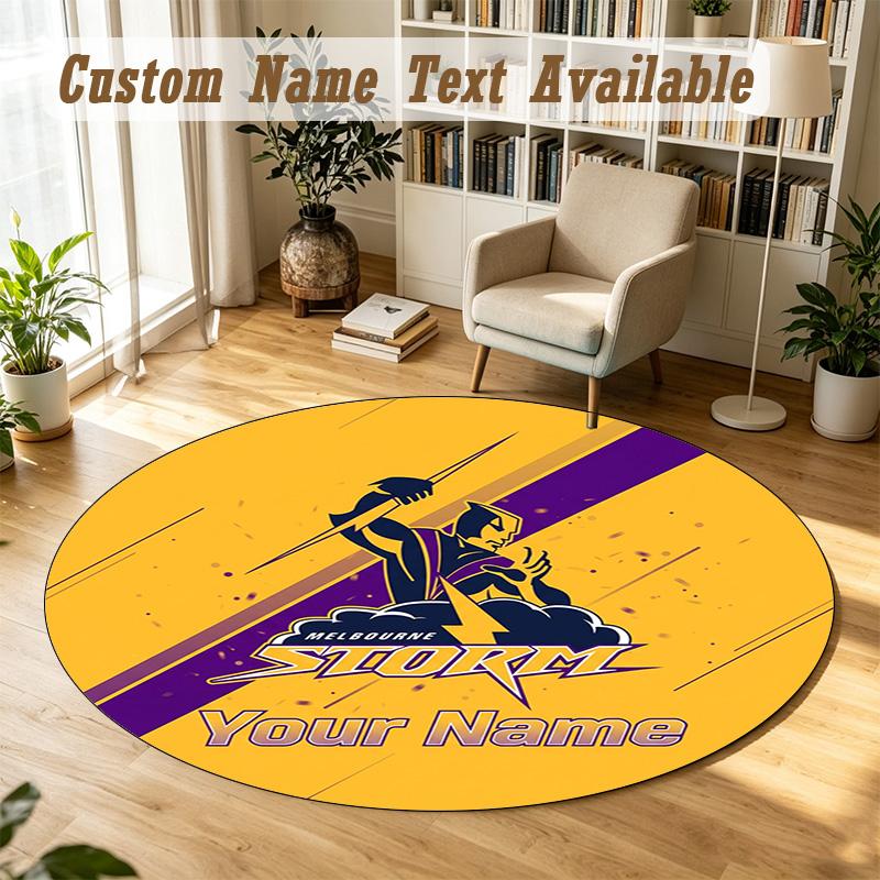 Round Rug Custom NameMelbourne Storm Pattern Non Slip Carpet Home Floor Decor