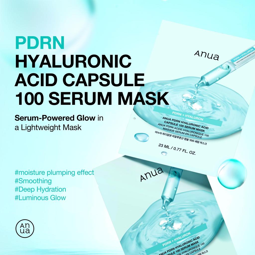 ANUA PDRN Hyaluronic Acid Serum Mask Pack 10 Sheets - Hydrating Face Mask for Glowing, Smooth, Moisturized Skin - Suitable for Dry, Combination Skin