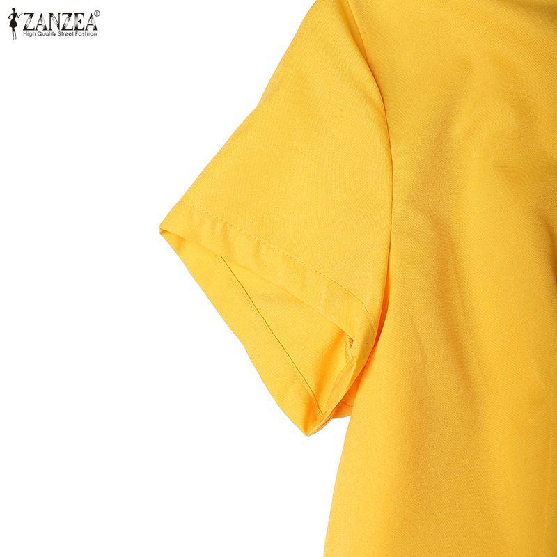 ZANZEA Women Casual Round Neck Short Sleeve Splice A-line Dress