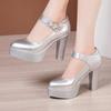 9cm 11cm Small Size 32-43 Elegant Shallow Soft Leather Shoes Platform Pumps 2025 Spring Block High Heels Shoes Dress Party Model