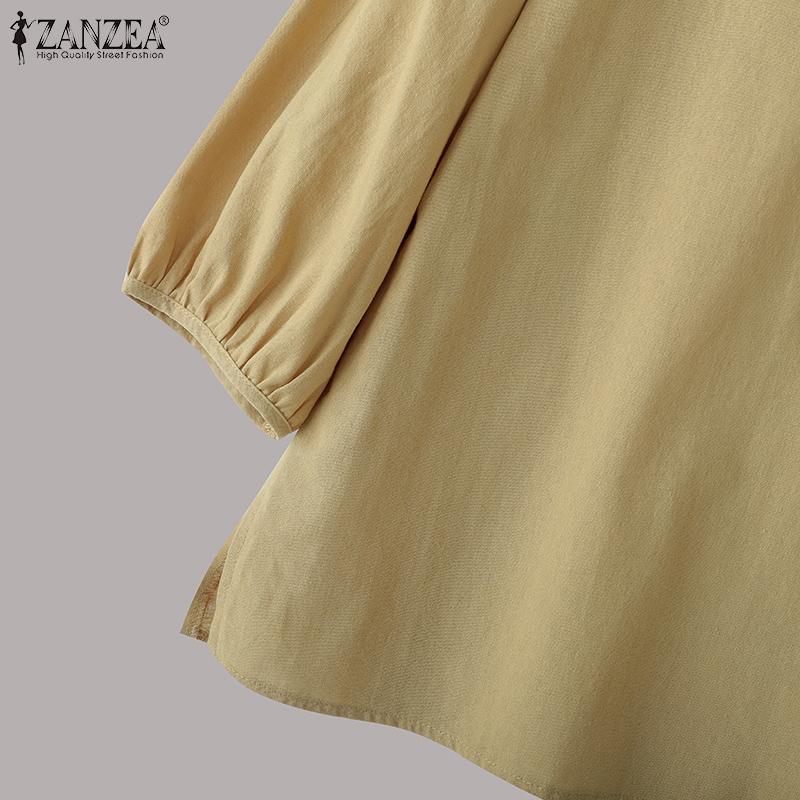 ZANZEA Damska sznurowana bluzka z dekoltem w serek, casualowa, z rękawem 3/4, luźna