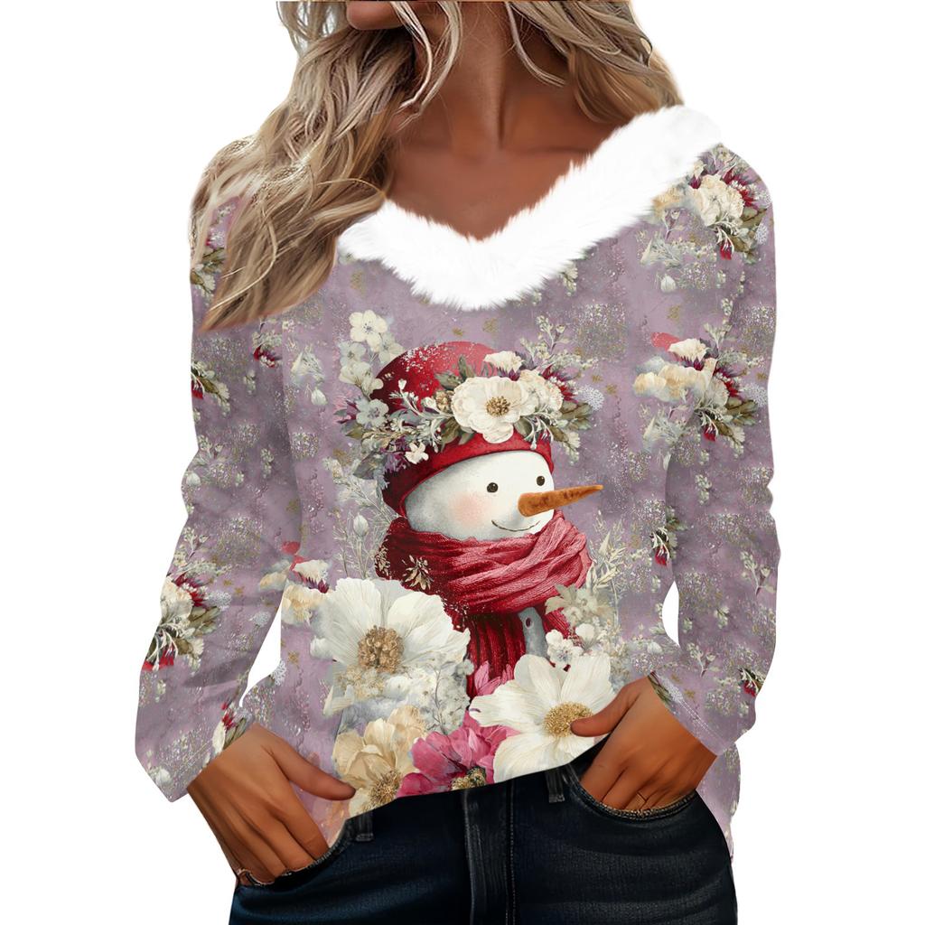 Long Sleeve Shirts For Women Cute Tops Christmas Prints Tees Blouses Casual Plus Size Basic Tops Pullover