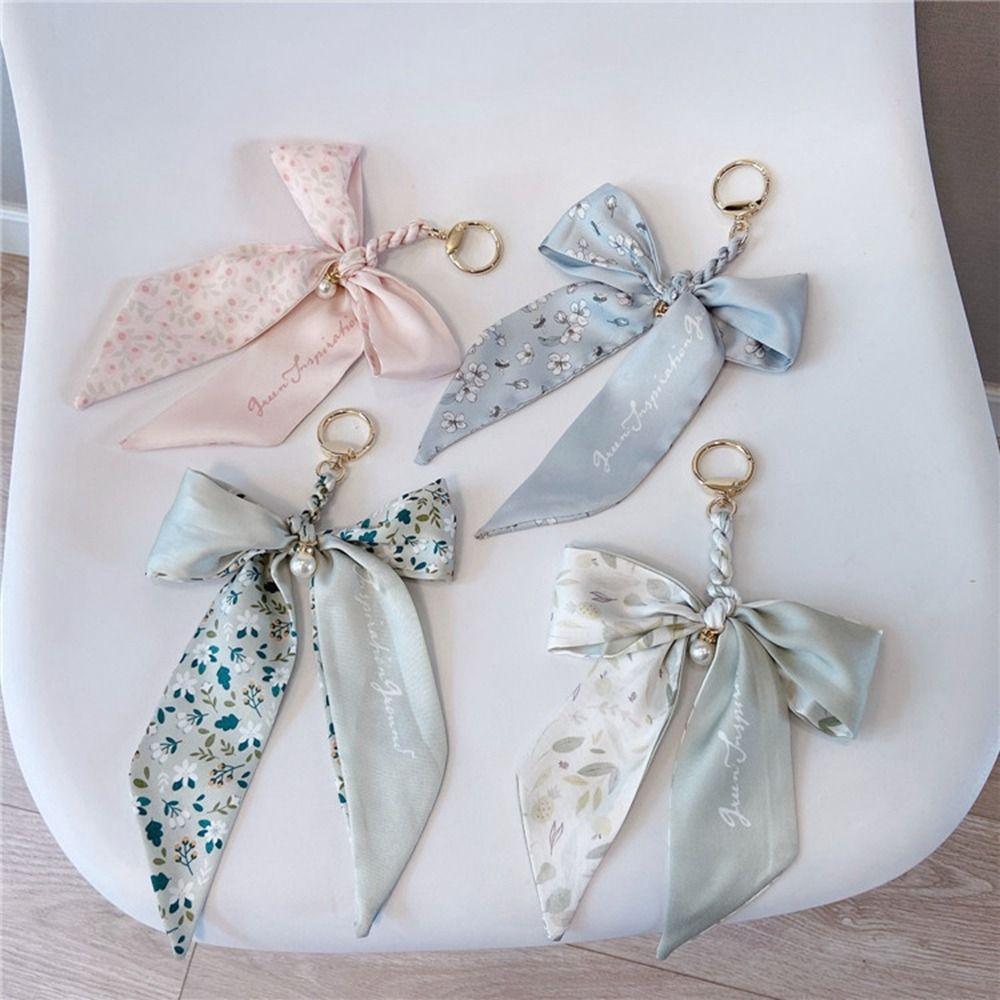 Flower Scarf Bow Keychain Pearl Bag Accessories Headset Pendant Bowknot Bag Pendant  Girl