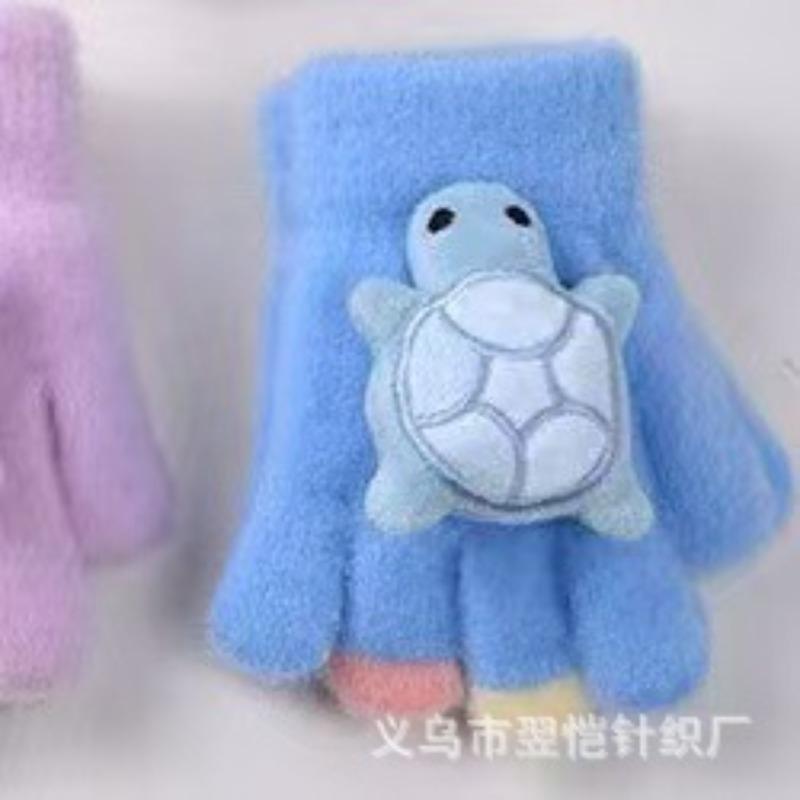 New Children's Little Turtle Warm Gloves Five-finger Baby Cute Cartoon Boys and Girls Knitted Wool Gloves