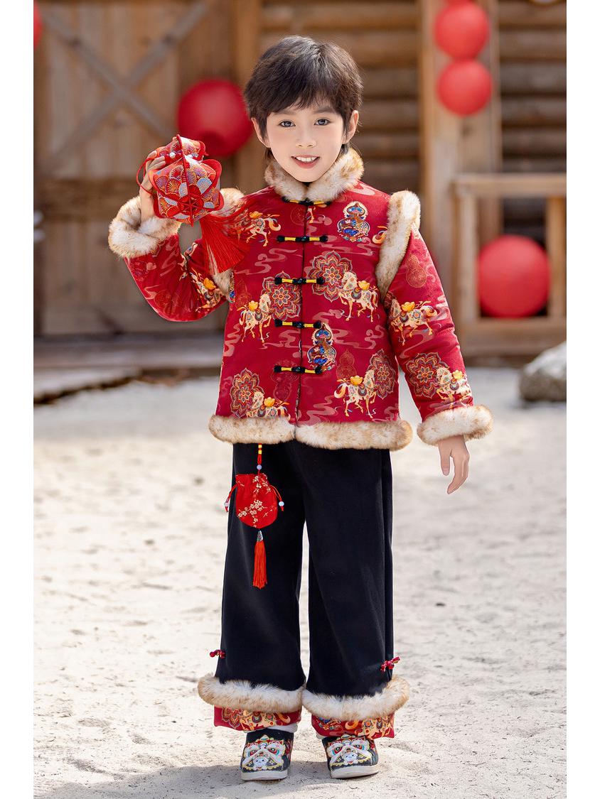 Children s Chinese Style Winter Tang Suit: Fashionable Cotton-Padded Set for Boys & Girls 130 cm