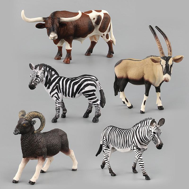 Realistic Pvc African Animal Figurine Set Featuring Long-horned Antelope And Zebra For Collectors