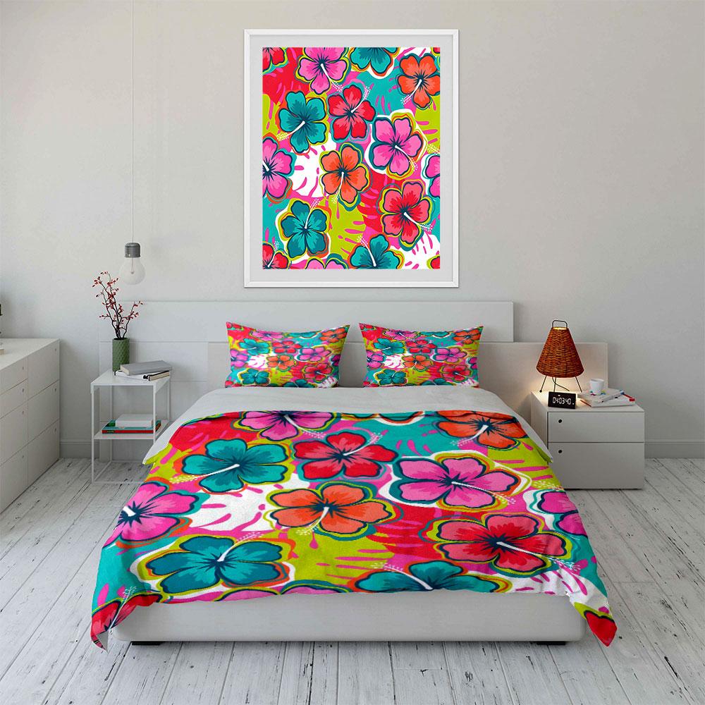 Tropical Floral Three-Piece Set Kid'S And Adults' Bedroom Decor, Exquisite Three-Piece Bedding Set Gift