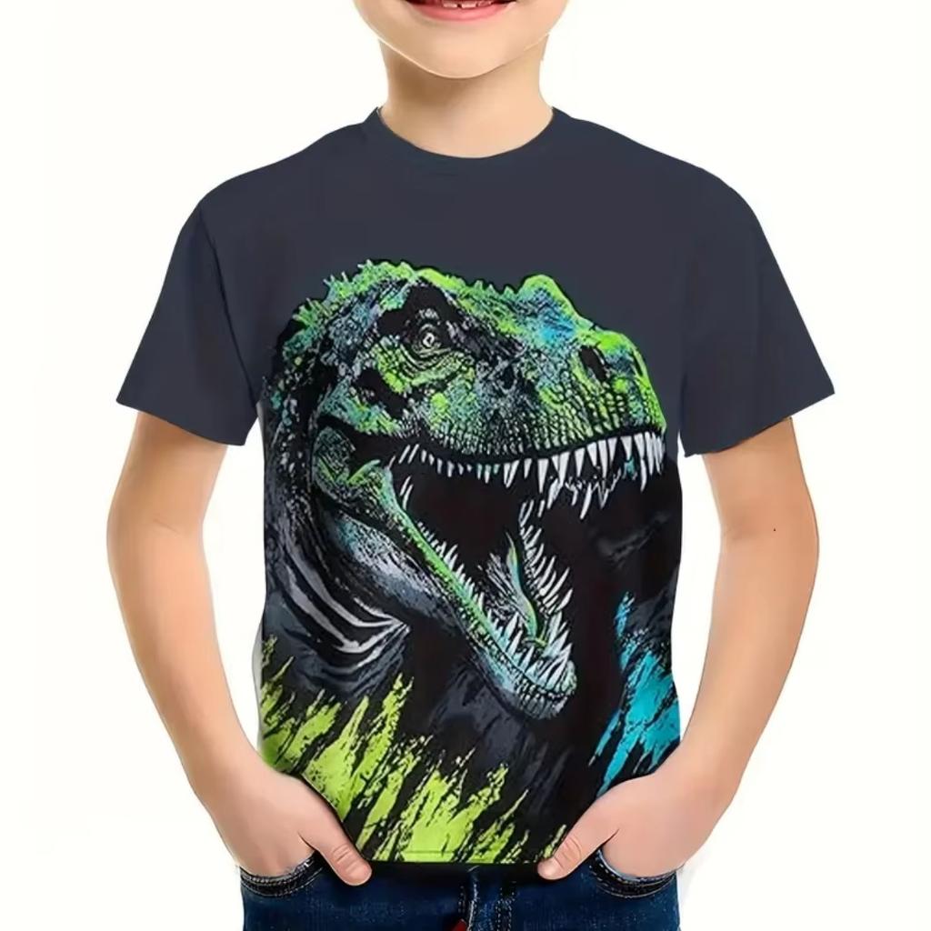 Boy Clothes 3D Print Colorful Dinosaur T-Shirt Summer Outdoor Funny Tshirt for Child Boys Clothes Short Sleeve Tee Top