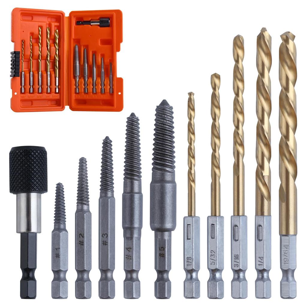 LEONTOOL Reverse Tap, Stripped Screw Remover, Screw Extractor Bit Set, Left-Hand Rotating Drill Bit Set (11 Pieces), Damaged Screw Removal Kit, Bolt S
