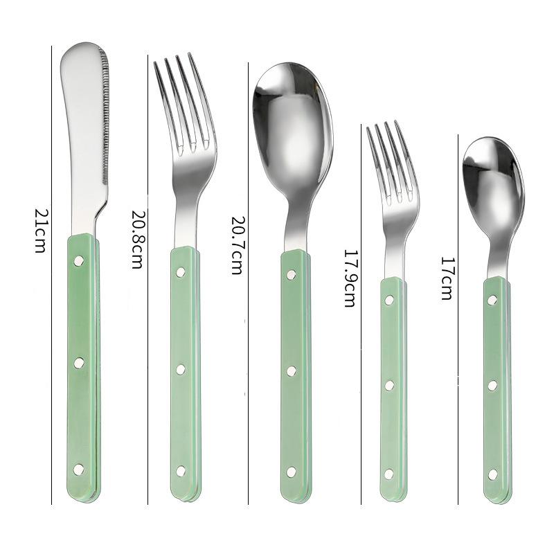 5pcs ABS Handle Rivets Stainless Steel Cutlery Set Western Tableware Serving Spoon Knife Fork Teaspoon Kitchen Flatware