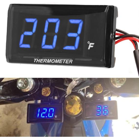 Motorbike Water Temperature Gauge Motorcycle Digital LCD Gauge Ultra Thin DC 12V 18mm Sensor Adapter Universal Fit for Most Motorbikes (Blue)