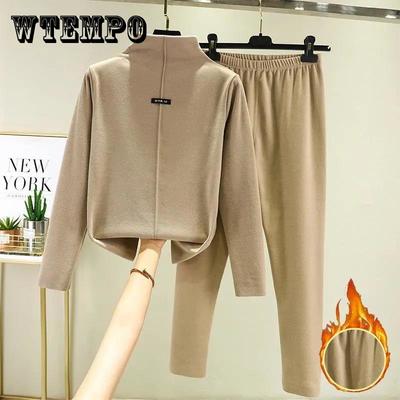 Double-sided Velvet Two Piece Set Autumn Clothes and Pants Women's Half High Neck Warm Long Sleeved Top Solid Color Undershirt Autumn and Winter