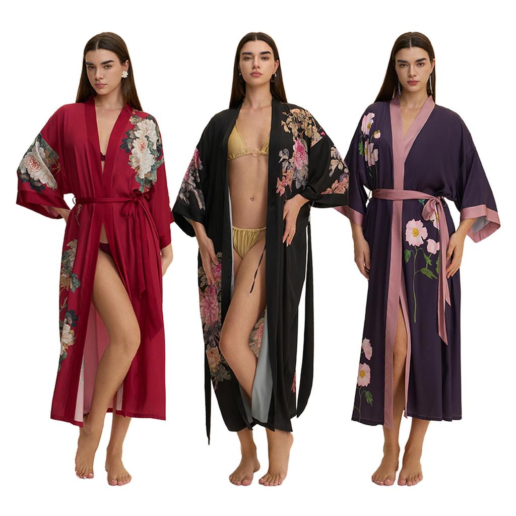 Yaoting Satin Plus Size Women's Long Sleeve Pajamas and Bathrobe Set - Spring/Fall Collection WP5021