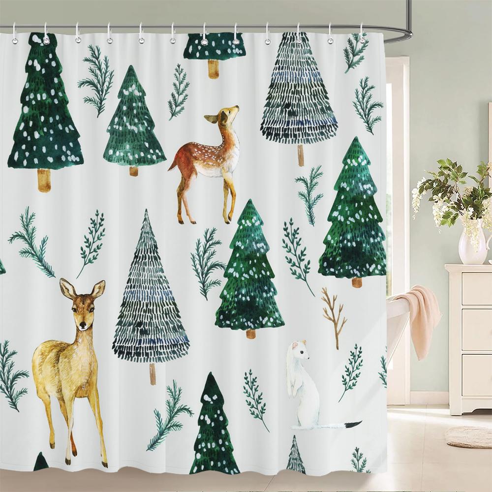Cute Cartoon Animals Shower Curtain Printing Polyester Fabric Cartoon Bathroom Curtain Home Decoration Curtain with Hooks