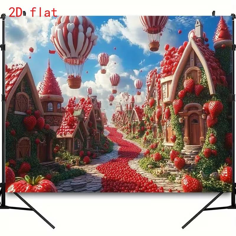 

2D Strawberry Town Backdrop, Fantasy Party Photo Background 47.2x31.5inch/120*80cm