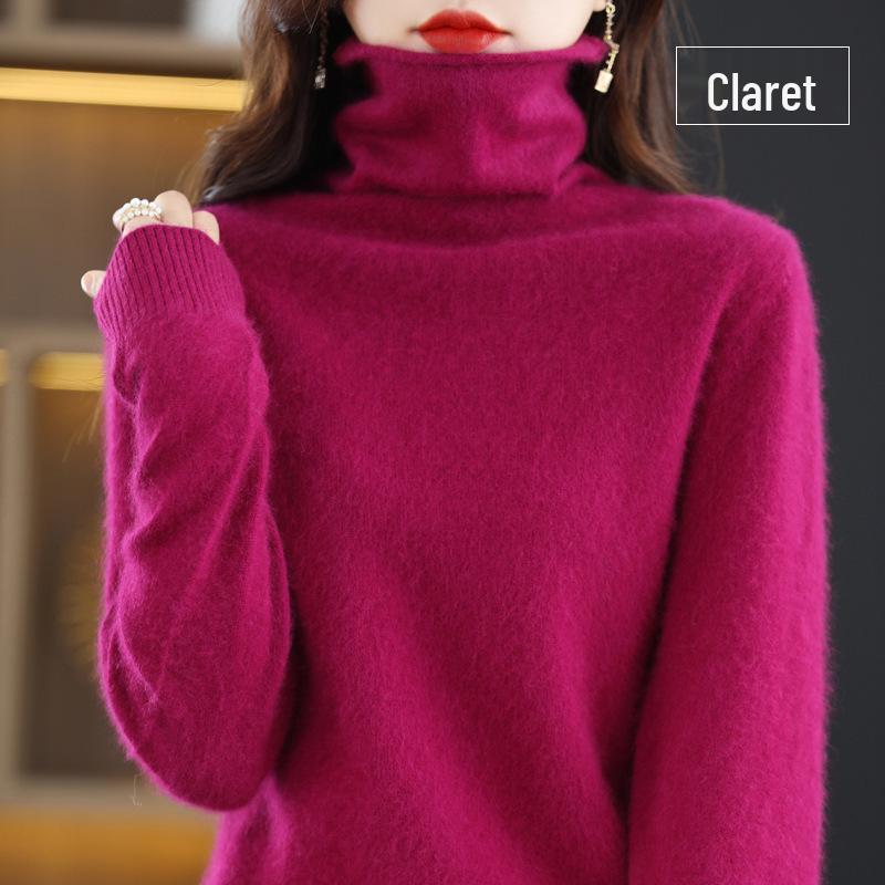 Women's Cashmere High Neck Sweater, Loose Fit, Short Mink Velvet Knit, Base Layer Wool Pullover for Autumn and Winter.