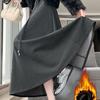 Women's Gray Velvet Woolen A-Line Skirt: Elastic Waist, Warm Half-Length Winter Style with Wide Hem