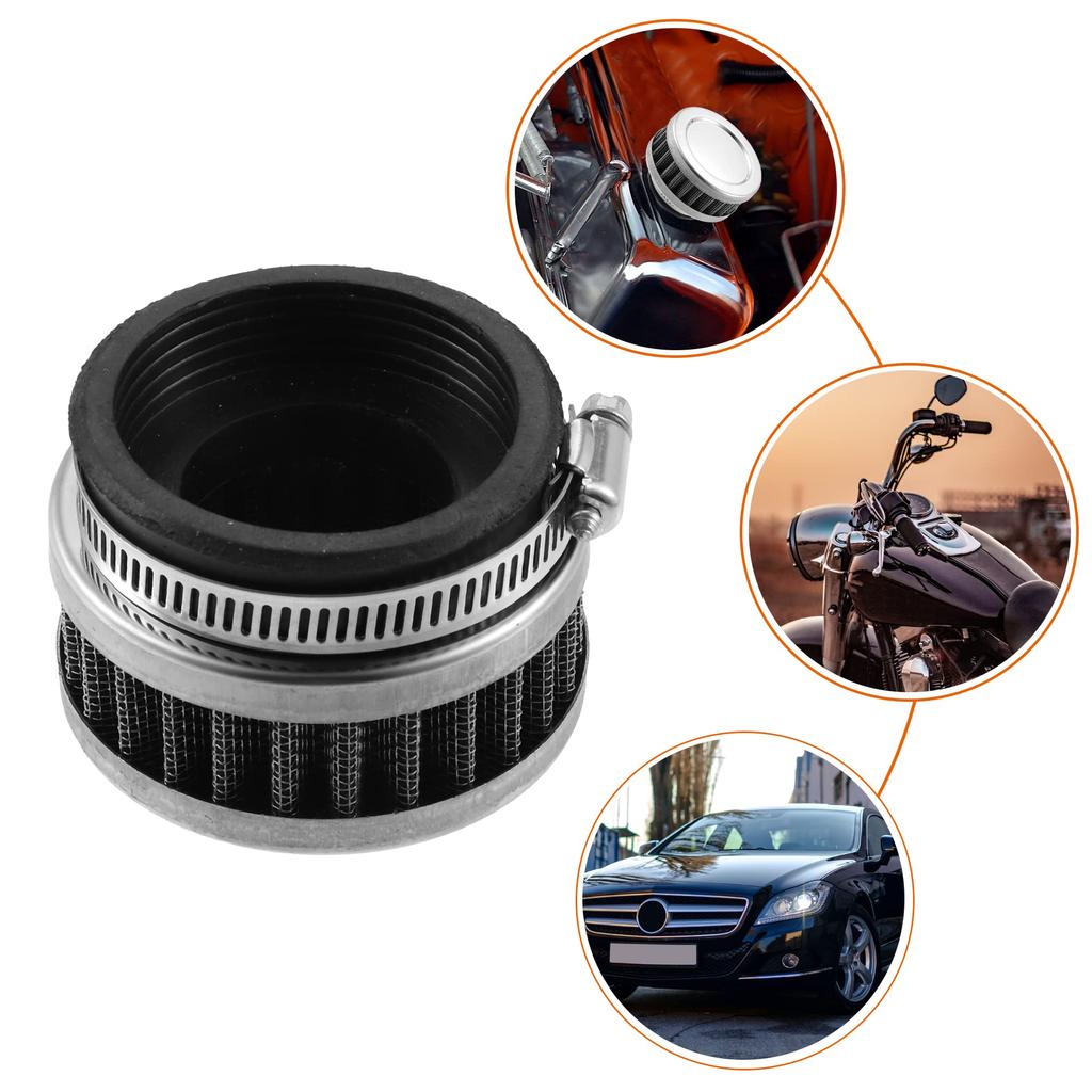 uxcell Air Filter Round Silver Motorcycle Air Stainless Steel Replacement Cleaner, Tapered, Tone, 1pc, Filter, & Rubber, 2-Layer Mesh,