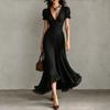 European and American French Elegant Medium Long Sexy Deep V-Neck Short Sleeve TikTok Spot Long Dress Dress
