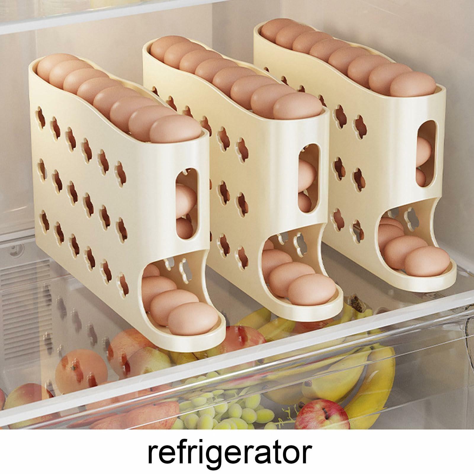 

Auto Rolling Egg Holder Refrigerator Door Kitchen 4-Layer 30 Eggs PP Storage Box (BPA-Free,No FDA) White