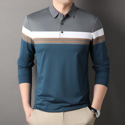 Pánské pruhované tričko Podzimní Nové Límec Dlouhý rukáv Pánské Business Casual Polo tričko