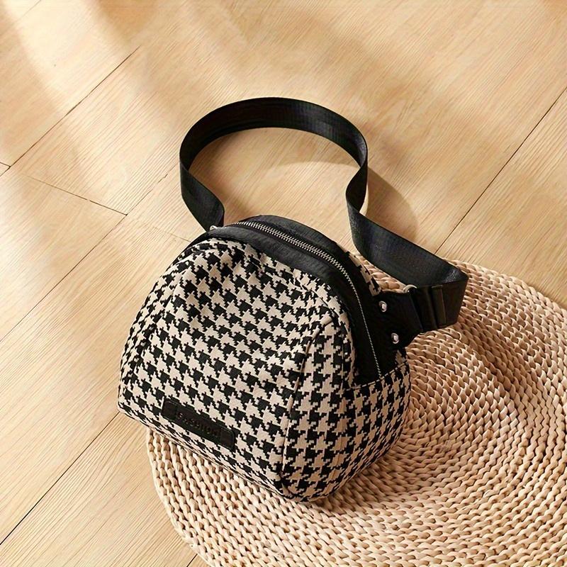 Women'S Houndstooth Crossbody Waist Bag Adjustable Strap, Zipper Closure, Ideal for Outdoor Travel, Hiking, And Daily Use