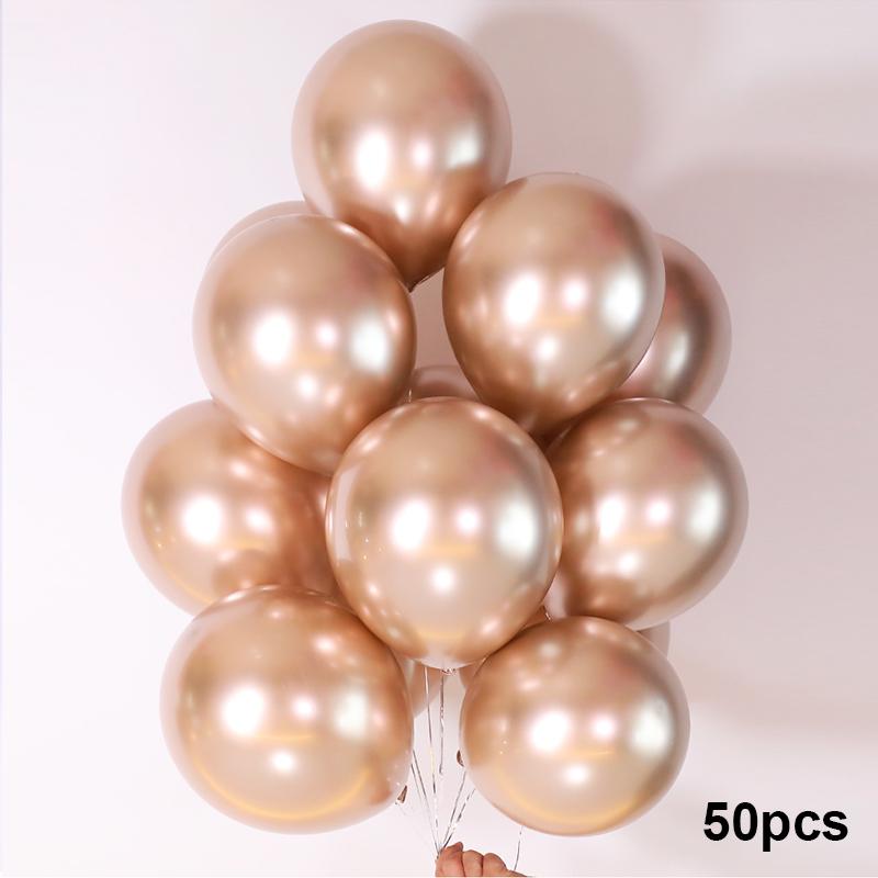QAKGL 50 Pc Chrome Metal Color Party Decoration Balloons 12'' Latex Round Balloon Birthday Party Balloons Metallic