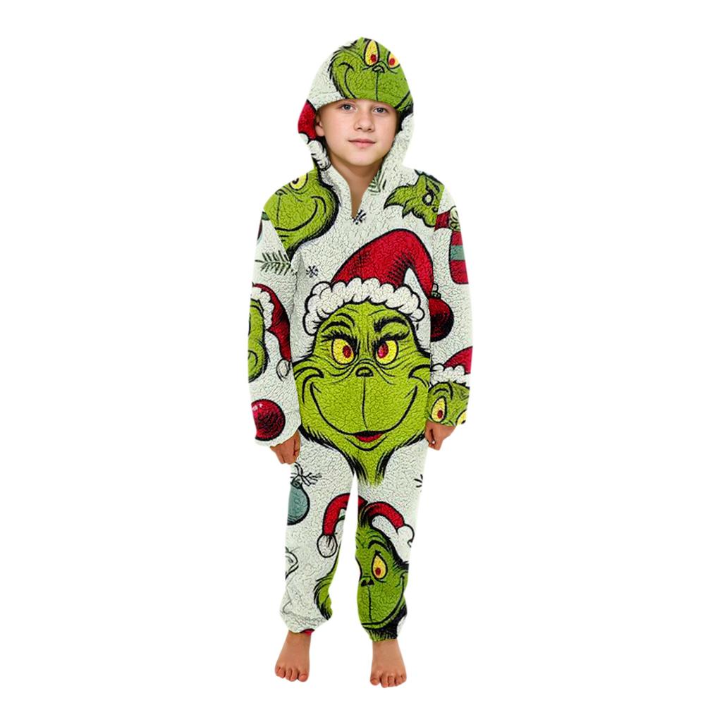 Christmas Print Family Matching Hooded Long Sleeved Zippered Jumpsuit Set