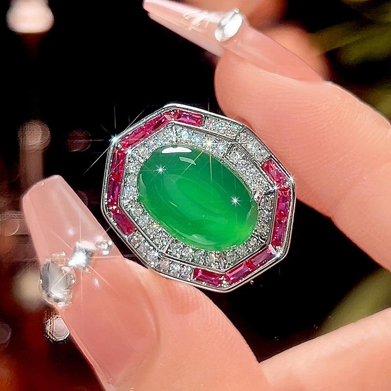 Jewelry Simulation Chalcedony Retro Light Luxury Set Main Stone 13 * 18-10 * 14