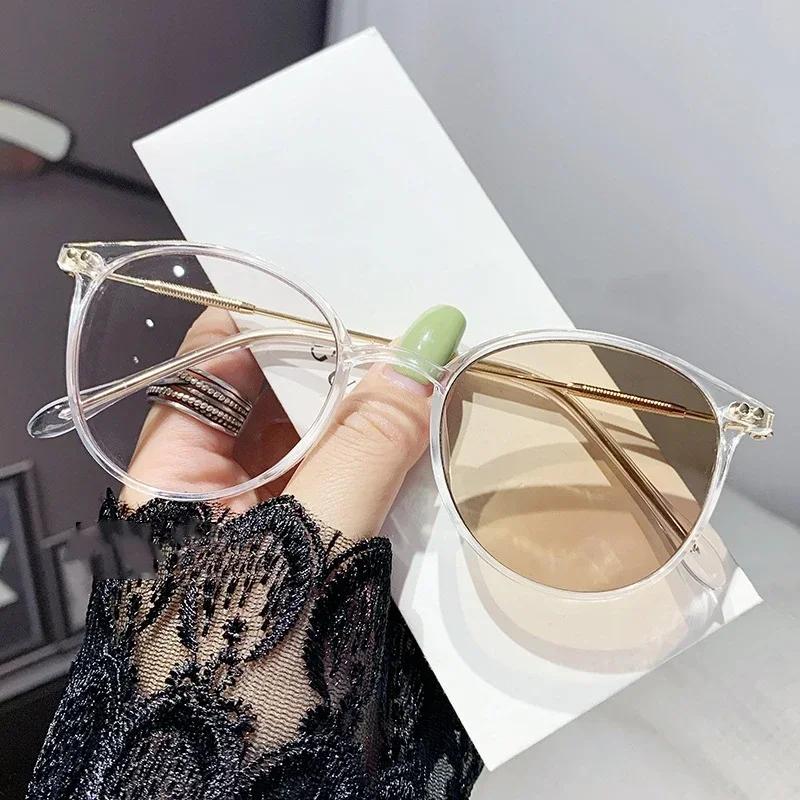 

Синие Блокирующие Свет Цвет Меняющие Очки от Миопии Женские Мужские Компьютерные Круглые Очки для Близоруких Фотохромные Очки от 0 до -6.0 -1.0