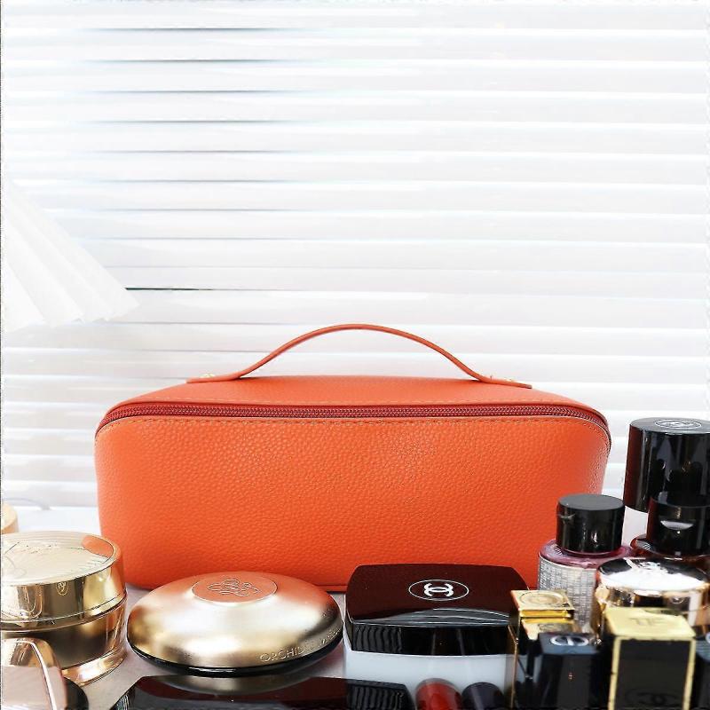 Poudre De Rosa Makeup Bag, Travel Large Capacity Makeup Bag, with Handle and Divider, Waterproof PU for Women Toiletry Storage Bag Multifunction Leath