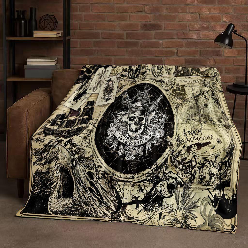 HD Sanrio Pirates of The Caribbean Jack Sparrow Johnny Depp Christmas Flannel Blanket,Soft Plush Throw for Home Bedroom Bed Sofa