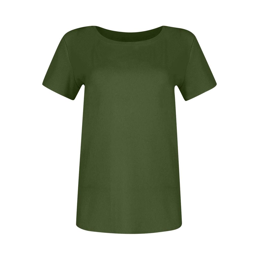 Ladies Slim Bottom T-shirt Fashion Casual Solid Colour Round Neck Pullover Short Sleeve Top