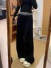 Plus Size Women's High Waist Patchwork Sports Pants - Loose Slimming Wide Leg Floor Length