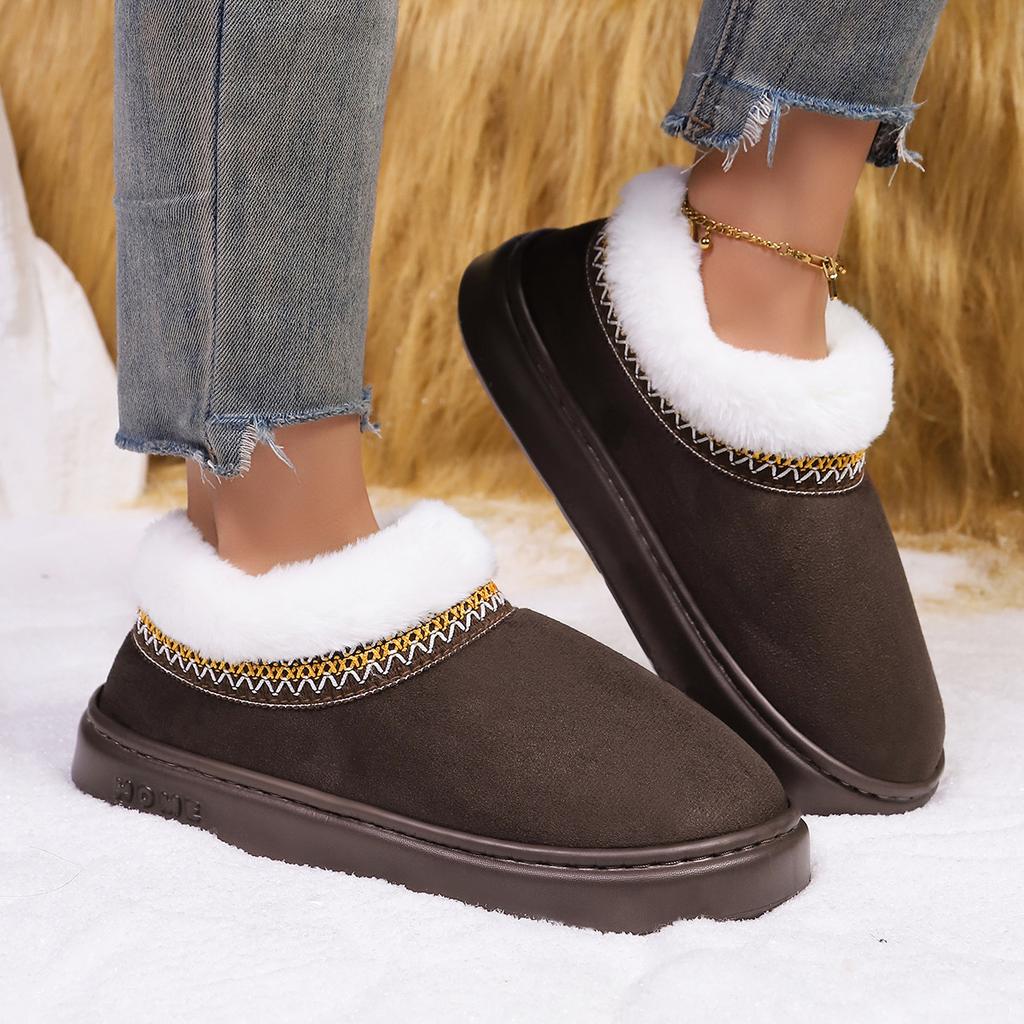 Autumn and Winter Lace Ethnic Style Fashionable Cotton Bags and Couple's Warm Cotton Slippers for Indoor and Outdoor Use