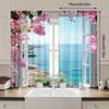 2 Pcs Seaside flower scenery print curtains,suitable for bedroom,living room kitchen decoration,home decoration,window decor