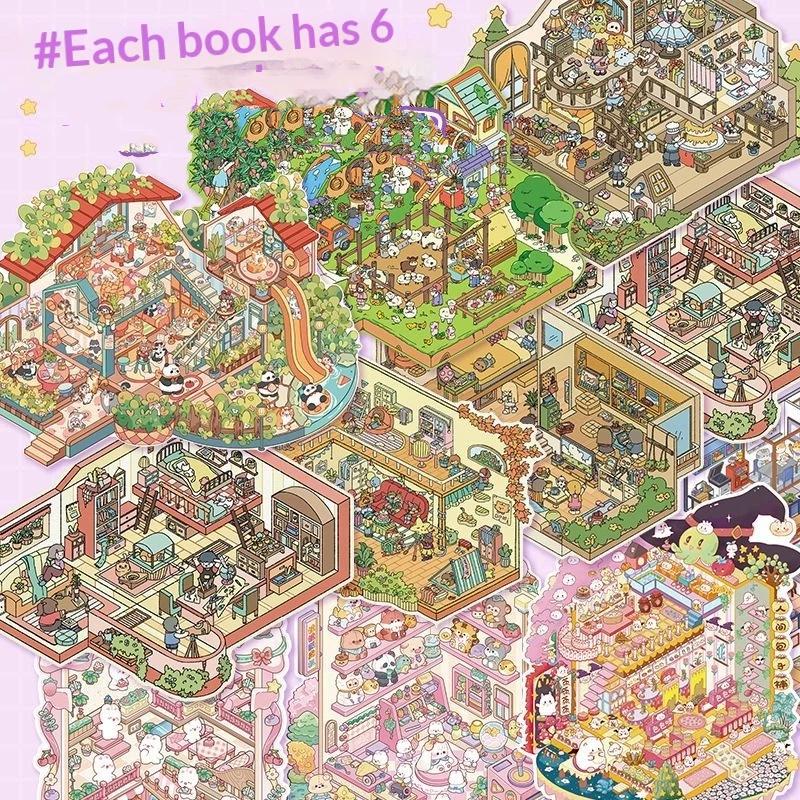 3D Scene Building Sticker Book PET Waterproof Portable Stickers for Travel DIY Scrapbook Phone Case Laptop Decor