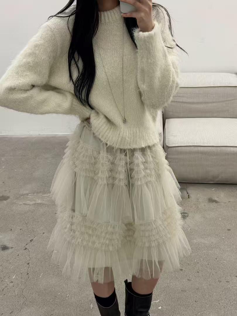 

Корейская MORE THAN YESTERD*Y Зимняя юбка-сетка с кружевом для торта 25 One Size абрикосовый