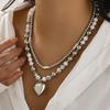 Fashion Simple Double Layered Beaded Love Heart Pendant Necklace for Women Punk Style Unisex Clavicle Chains Necklaces Jewelry Accessories KTJ