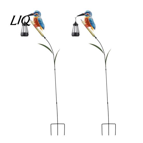 Ornements de jardin avec lumières Solaire Martin-pêcheur Luminaire sur piquet, Art de jardin en métal pour oiseau Lanterne suspendue, Piquets décoratifs à allumage automatique LED Étanche Extérieur Patio