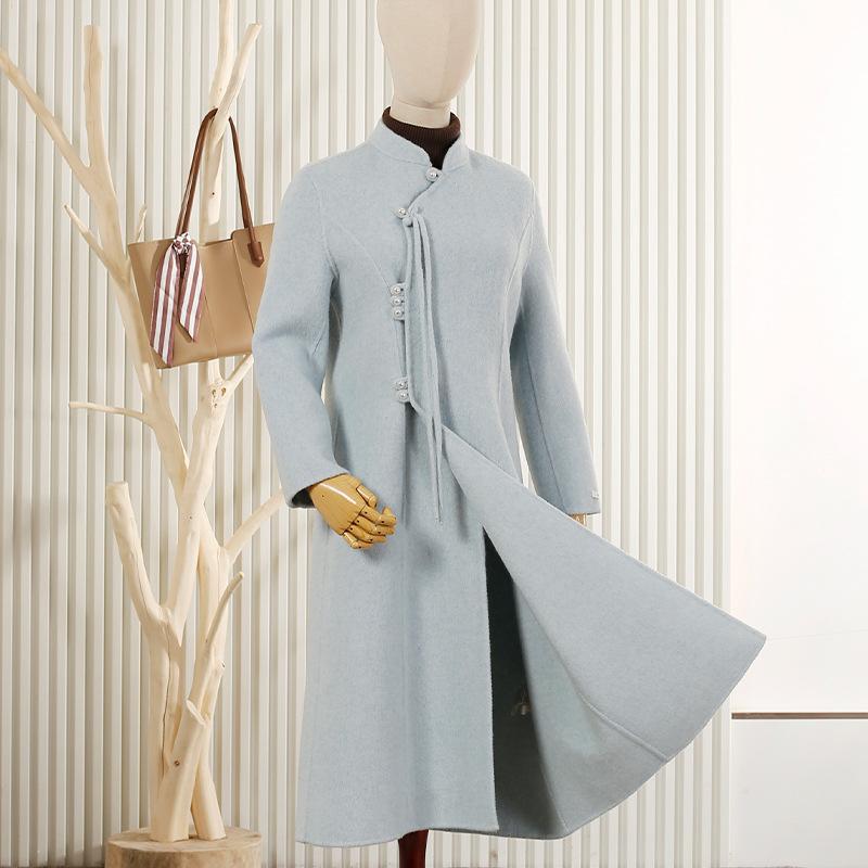 

Medium wool coat double-sided woolen medium and long wool coat stand-up collar woolen coat new XS синій
