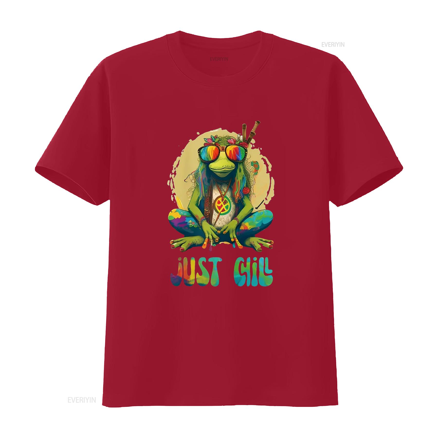 

Womens Funny Hippie Frog T Shirt Just Chill Black Medium vintage Washed streetwear Comfortable Top For Everyday Wear Slightly S