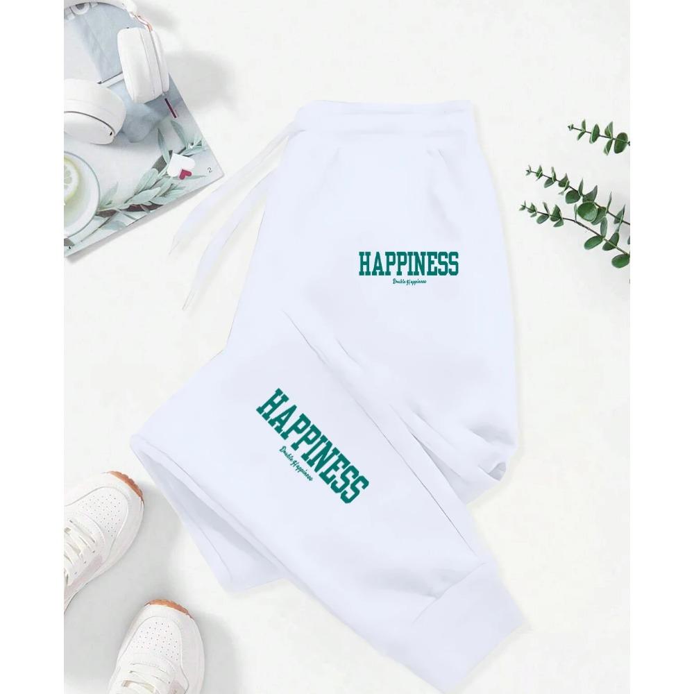Happiness Letter Graphic Print Pattern Pants Woman Autumn Fashion Joggers Comfortable Warm Pants Fashion Jogging Pant