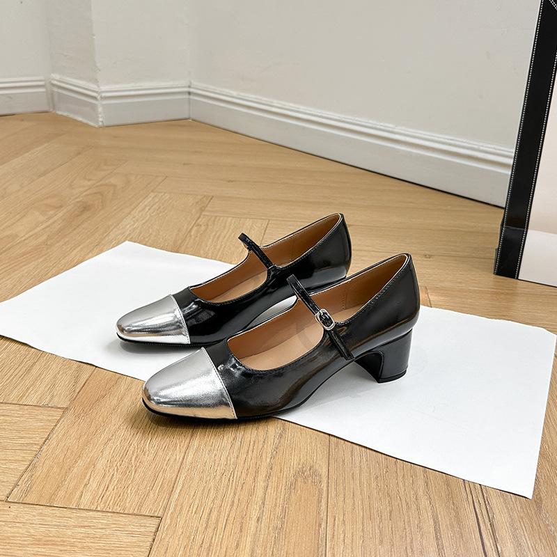New French Style High-heeled Shoes for Women, Thick Single Order Shoes, Spliced High-heeled Shoes Womens Heels