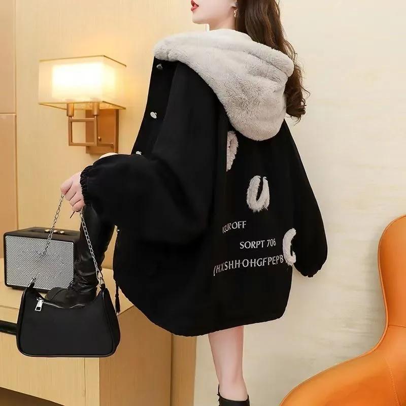 Plus Velvet Thick Hooded Denim Jacket Women's Autumn and Winter Outer Wear All-match Loose Lazy Style Jacket