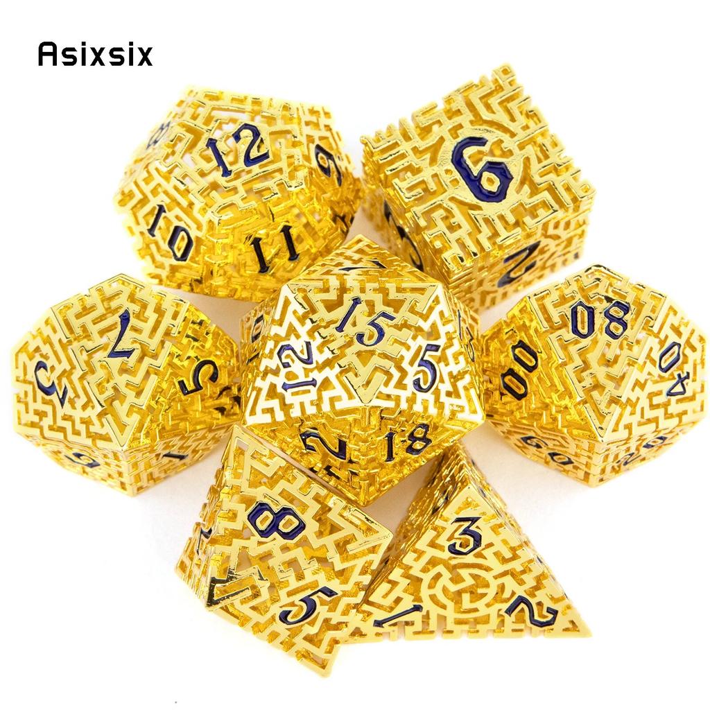 7 Pcs Golden Black Metal Dice Maze Hollow Metal Polyhedral Dice Set Suitable for Role-Playing RPG Board Game Card Game