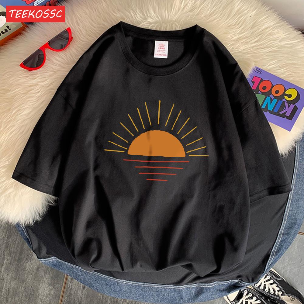 Sunset On The Coastline Men Tee Shirt Graphic Personality T Shirts High-Quality Pattern T-Shirt Cotton Fashion Short Sleeved