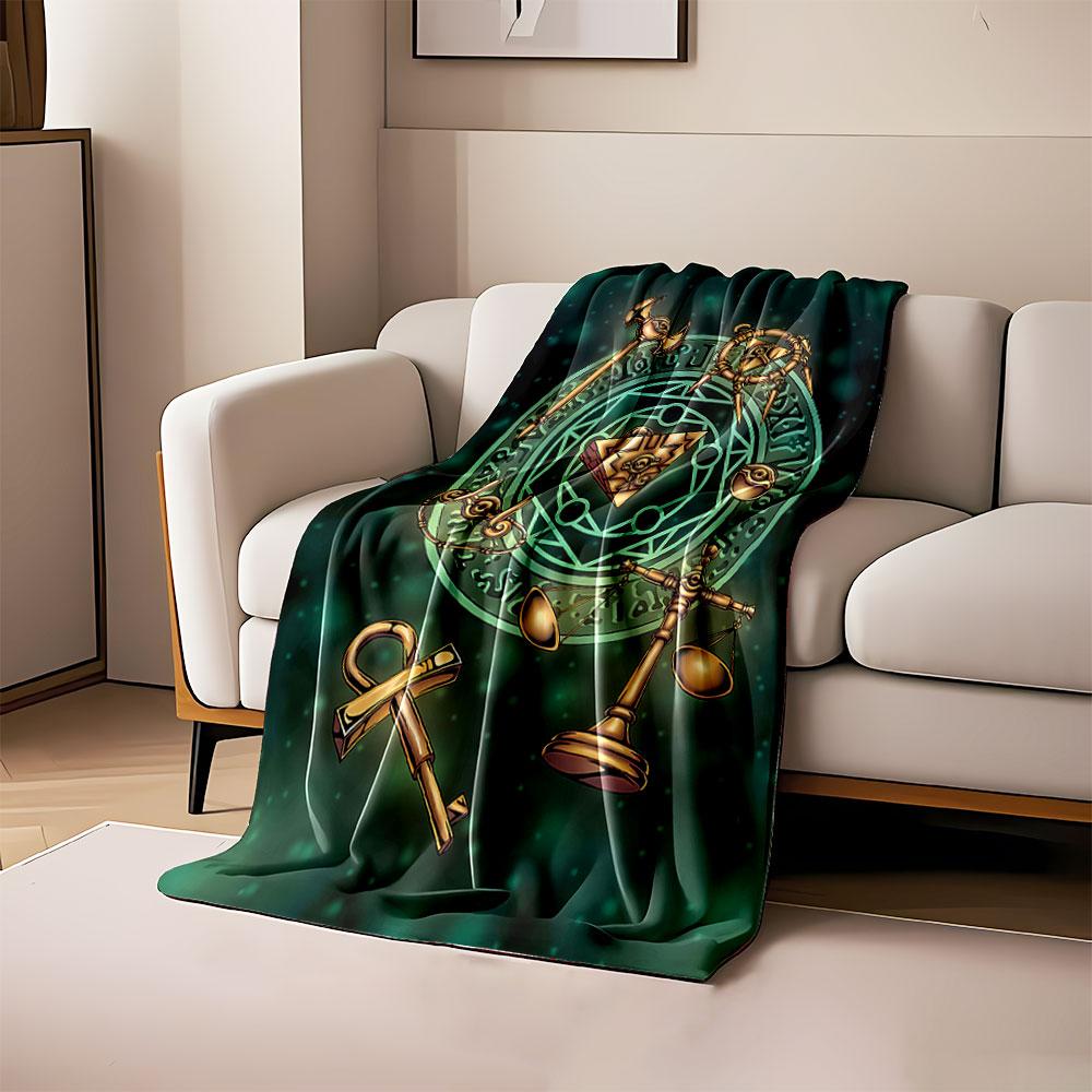 

Mystical objects and symbols surround a glowing circular magic seal. for all seasons blanket lunch break throw gift 80cm x 120cm